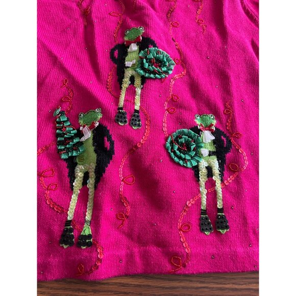 Design Options by Philip & Jane Gordon pink frog Christmas sweater size Medium - Picture 4 of 10